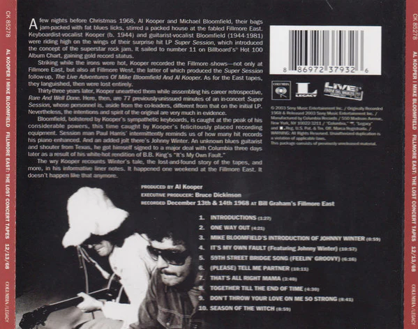 Al Kooper / Mike Bloomfield - Fillmore East: The Lost Concert Tapes 12/13/68 (CD) - Image 2