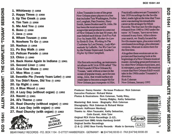 Allen Toussaint - The Wild Sound Of New Orleans - The Complete 'Tousan' Sessions (CD) - Image 2