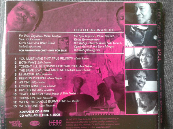 Ann Peebles, Billy Preston, Mavis Staples, Irma Thomas, Allen Toussaint - I Believe To My Soul (CD) - Image 5