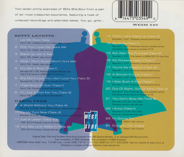 Betty Lavette* & Carol Fran - Bluesoul Belles (The Complete Calla Recordings Of Betty Lavette) (The Complete Port And Roulette Recordings Of Carol Fran) (CD) - Image 2