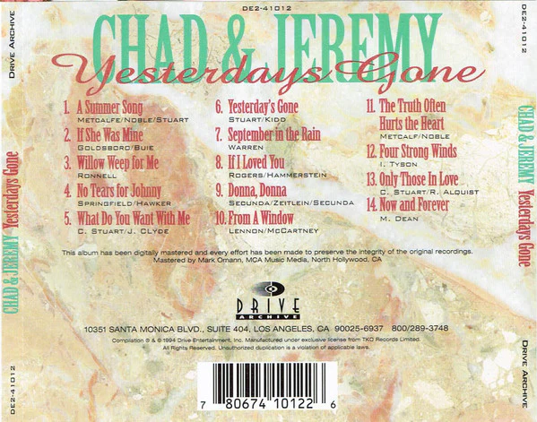 Chad & Jeremy - Yesterdays Gone (CD) - Image 2