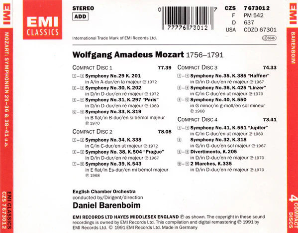 Wolfgang Amadeus Mozart, English Chamber Orchestra, Daniel Barenboim - Mozart Symphonien 29-36 & 38-41 / Divertimento, K.205 (CD) - Image 3
