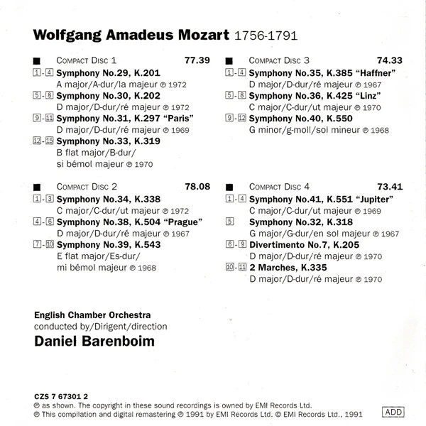 Wolfgang Amadeus Mozart, English Chamber Orchestra, Daniel Barenboim - Mozart Symphonien 29-36 & 38-41 / Divertimento, K.205 (CD) - Image 5