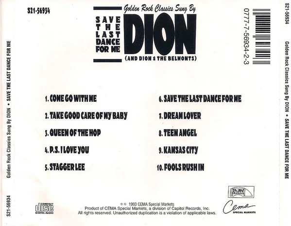 Dion And Dion & The Belmonts - Save The Last Dance For Me: Golden Rock Classics Sung By Dion (And Dion & The Belmonts) (CD) - Image 2