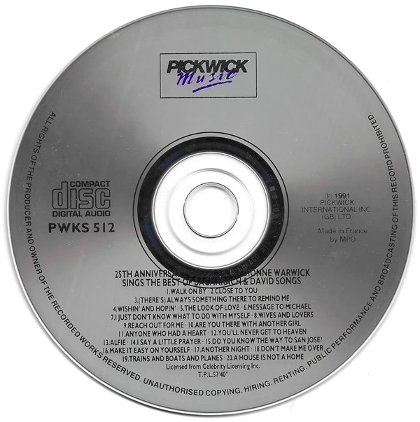 Dionne Warwick - 25th Anniversary Collection: Dionne Warwick Sings The Great Bacharach & David Songs (CD) - Image 4