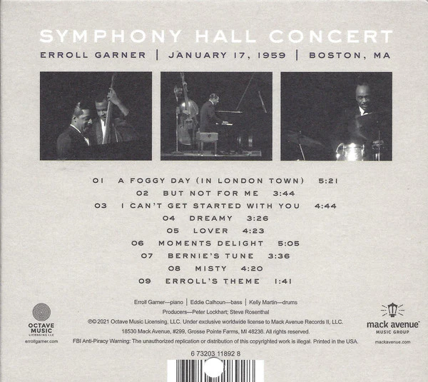 Erroll Garner - Symphony Hall Concert (CD) - Image 2