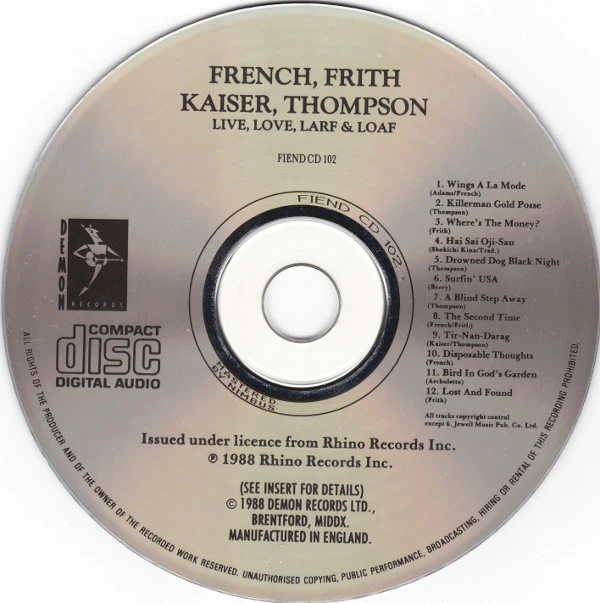 French Frith Kaiser Thompson - Live, Love, Larf & Loaf (CD) - Image 5