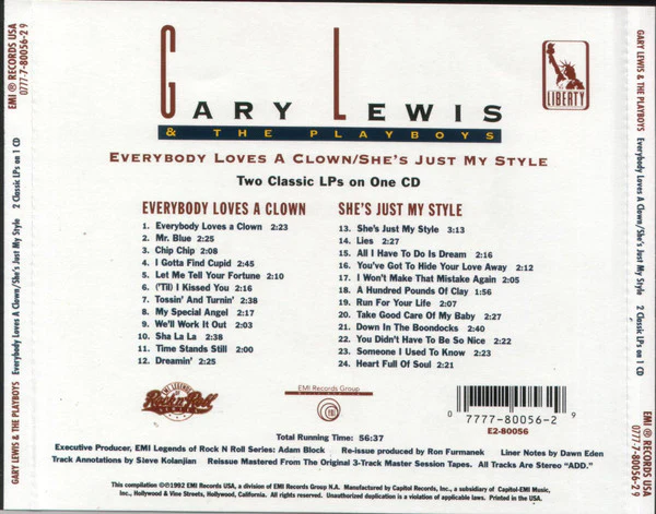 Gary Lewis & The Playboys - Everybody Loves A Clown / She's Just My Style (CD) - Image 2