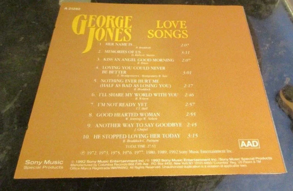 George Jones  - Love Songs (CD) - Image 2
