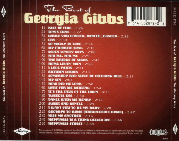 Georgia Gibbs - The Best Of Georgia Gibbs - The Mercury Years (CD) - Image 2