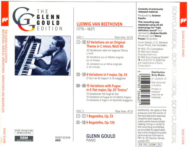 Glenn Gould, Ludwig van Beethoven - "Eroica" Variations; 32 Variations, WoO 80; 6 Variations, Op. 34; Bagatelles, Op. 33 & Op. 126 (CD) - Image 4