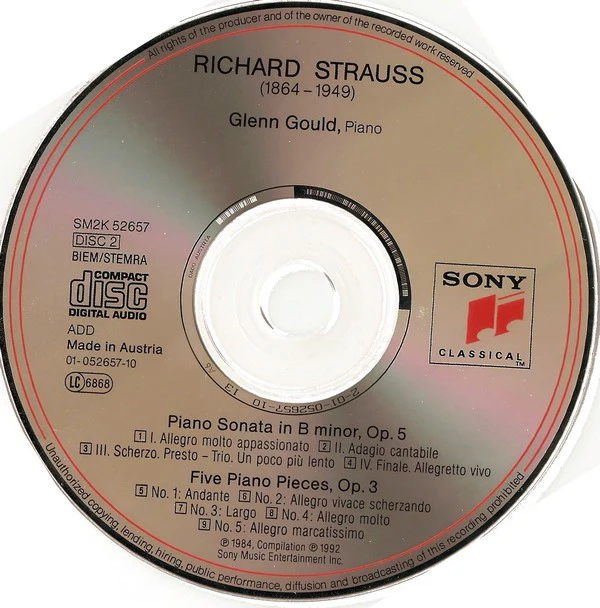 Glenn Gould, Richard Strauss, Elisabeth Schwarzkopf, Claude Rains - Ophelia-Lieder, Op. 67; Enoch Arden, Op. 38; Piano Sonata, Op. 5; 5 Piano Pieces, Op. 3 (CD) - Image 4