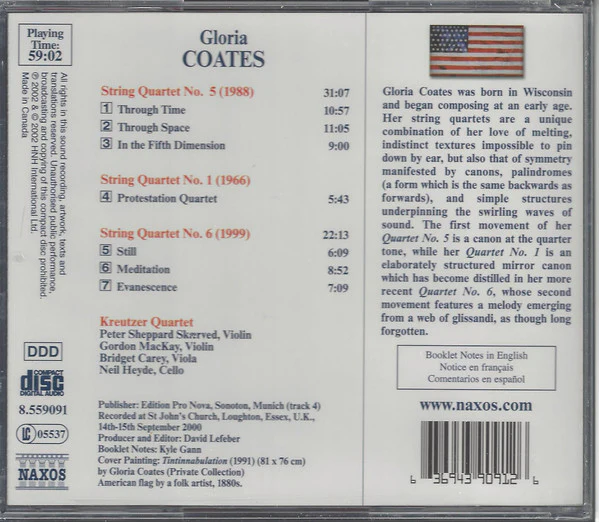 Gloria Coates - The Kreutzer Quartet - String Quartets Nos. 1, 5 And 6 (CD) - Image 3