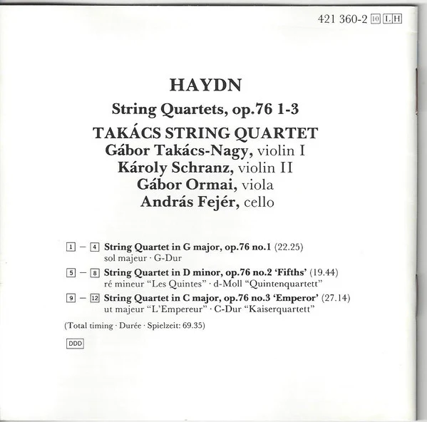Haydn* - Takács Quartet - String Quartets, Op. 76 1-3 (CD) - Image 2