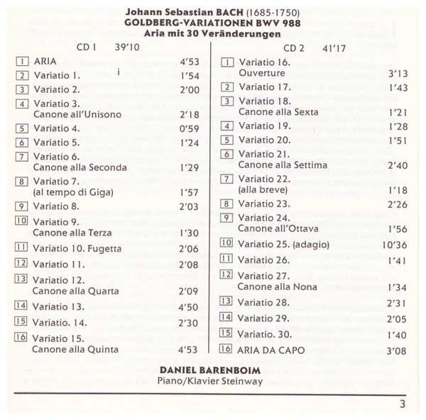 Johann Sebastian Bach – Daniel Barenboim - Goldberg-Variationen (CD) - Image 3