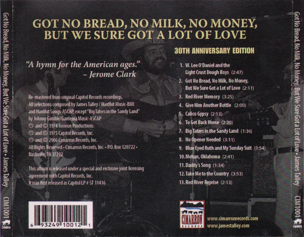 James Talley - Got No Bread, No Milk, No Money, But We Sure Got A Lot Of Love (CD) - Image 2