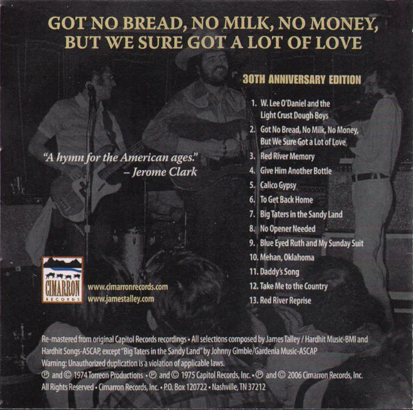 James Talley - Got No Bread, No Milk, No Money, But We Sure Got A Lot Of Love (CD) - Image 5