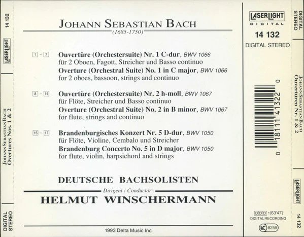 Johann Sebastian Bach, German Bach Soloists*, Helmut Winschermann - Overtures Nos. 1 & 2 (CD) - Image 3