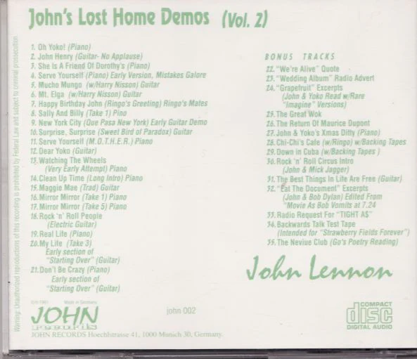 John Lennon - John's Lost Home Demos (Vol. 2) (CD) - Image 2