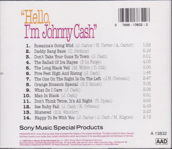 Johnny Cash - "Hello, I'm Johnny Cash" (CD) - Image 2