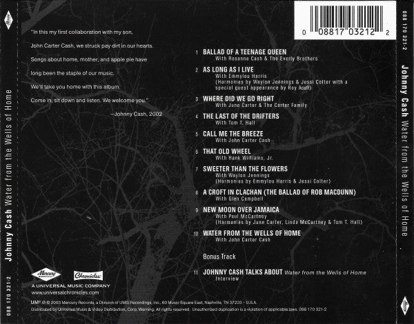 Johnny Cash - Water From The Wells Of Home (CD) - Image 2