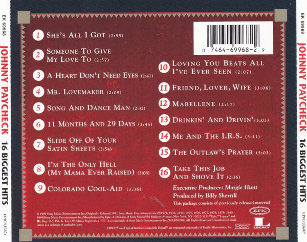 Johnny Paycheck - 16 Biggest Hits (CD) - Image 2