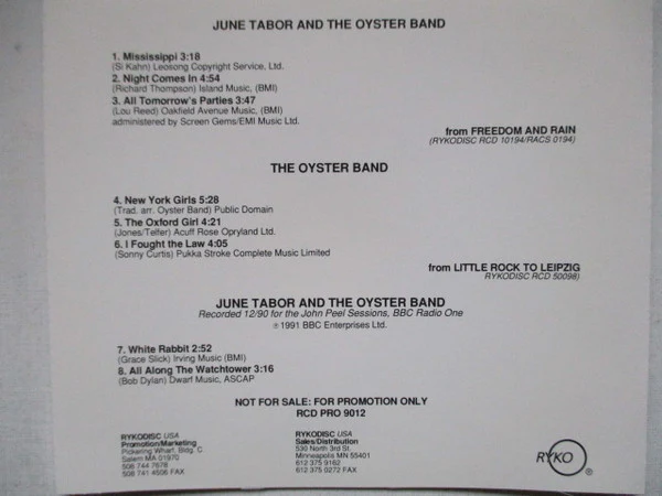 June Tabor And Oysterband - Freedom And Rain Tour '91 Sampler (CD) - Image 3