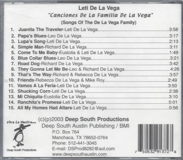 Leti De La Vega - Canciones De La Familia De La Vega (Songs Of The De La Vega Family) (CD) - Image 2