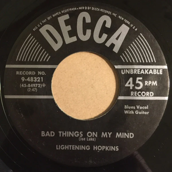 Lightening Hopkins - I'm Wild About You Baby / Bad Things On My Mind (RE, 7" 45) - Image 2