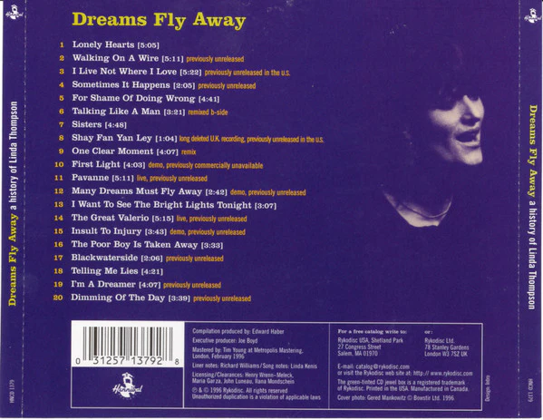 Linda Thompson - Dreams Fly Away  (A History Of Linda Thompson) (CD) - Image 2