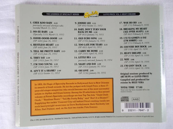 Lloyd Price - Lloyd Price Vol. 2 : Heavy Dreams (CD) - Image 2