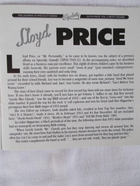 Lloyd Price - Lloyd Price Vol. 2 : Heavy Dreams (CD) - Image 4
