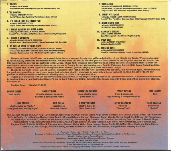 Lorrie Singer & Bradley Kopp - Walk Tall (CD) - Image 4