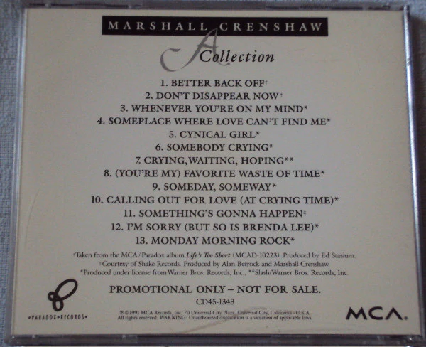 Marshall Crenshaw - A Collection (CD) - Image 2