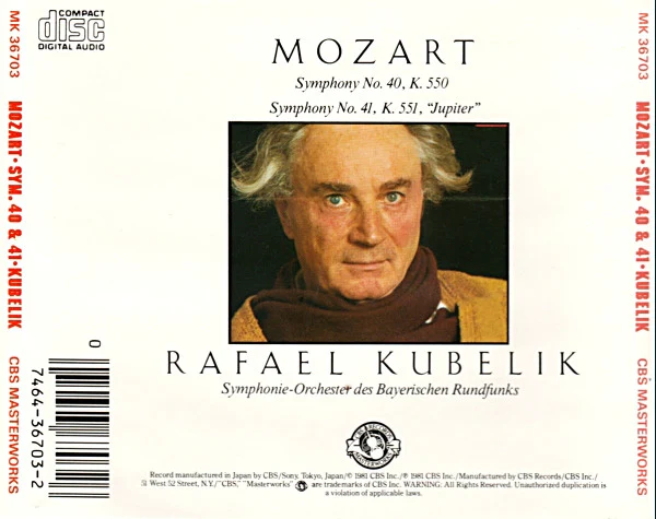 Wolfgang Amadeus Mozart / Rafael Kubelik, Symphonie-Orchester Des Bayerischen Rundfunks - Symphony No. 40, K.550 & Symphony No. 41, K.551 (Jupiter) (CD) - Image 2
