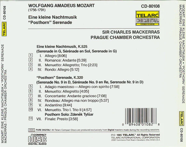 Wolfgang Amadeus Mozart - Sir Charles Mackerras, Prague Chamber Orchestra - Eine Kleine Nachtmusik • "Posthorn" Serenade (CD) - Image 2