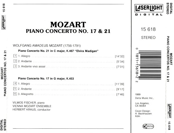 Wolfgang Amadeus Mozart - Vilmos Fischer, Herbert Kraus, Wiener Mozart Ensemble - Piano Concertos No.17, No.21 »Elvira Madigan« (CD) - Image 2