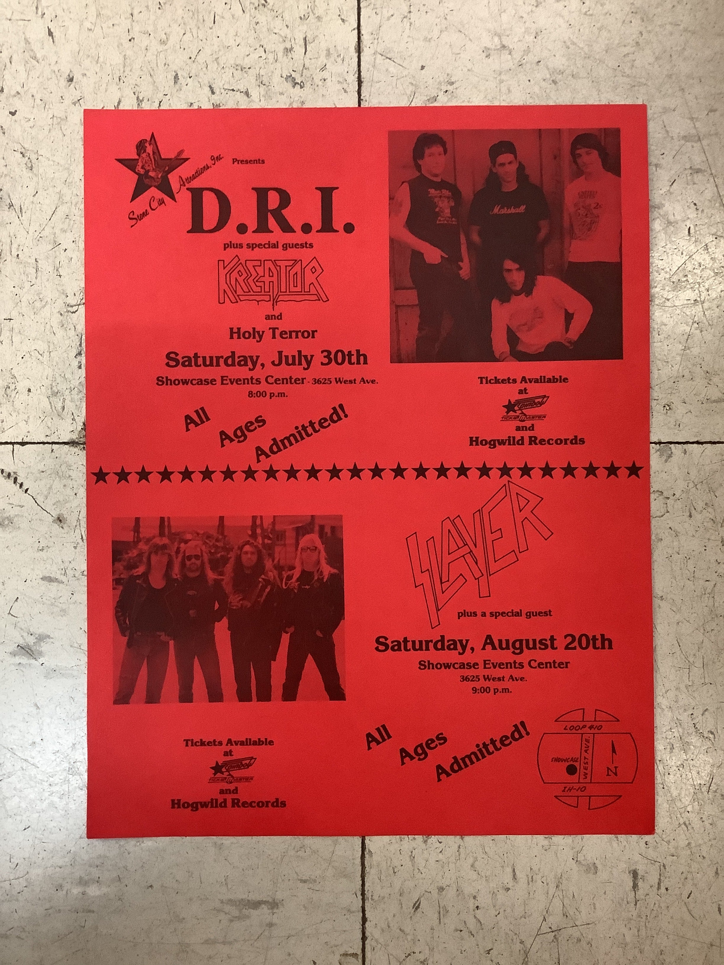 Slayer, Dirty Rotten Imbeciles, & Kreator at Showcase Events Center - 1988 (Poster)