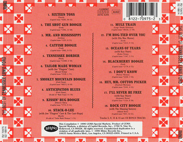 Tennessee Ernie Ford - 16 Tons Of Boogie (The Best Of Tennessee Ernie Ford) (CD) - Image 2