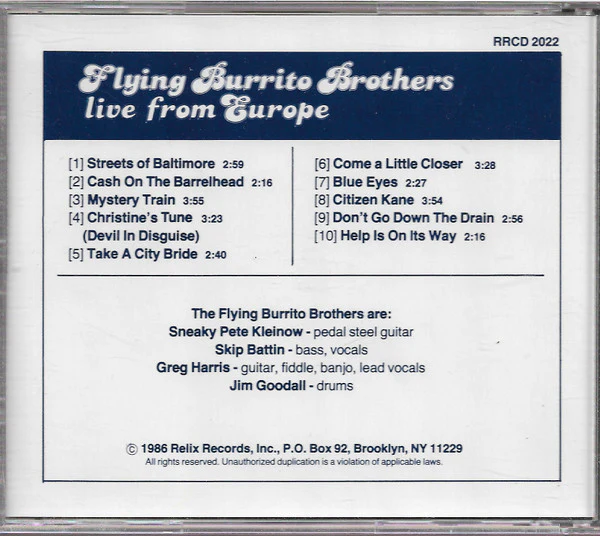 The Flying Burrito Bros - Live From Europe (CD) - Image 2