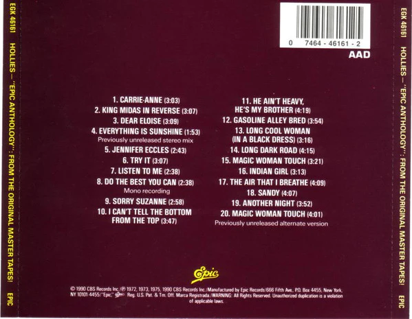 The Hollies - "Epic Anthology": From The Original Master Tapes (CD) - Image 3
