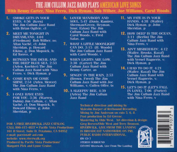 The Jim Cullum Jazz Band With Benny Carter, Nina Ferro, Dick Hyman, Joe Williams, Carol Woods - American Love Songs  (CD) - Image 2