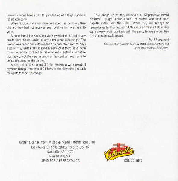 The Kingsmen - "Louie Louie" The Very Best Of The Kingsmen (CD) - Image 4