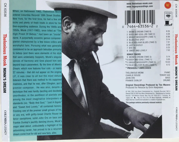 The Thelonious Monk Quartet - Monk's Dream (CD) - Image 2