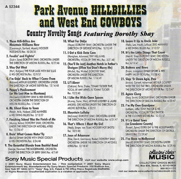 Various Featuring Dorothy Shay - Park Avenue Hillbillies And West End Cowboys (Country Novelty Songs) (CD) - Image 2