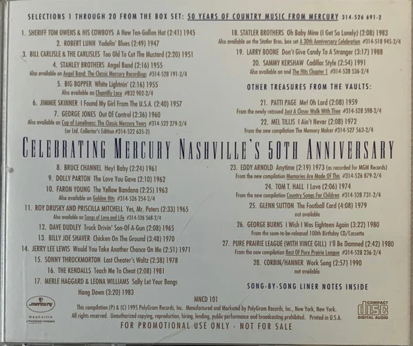Various - Mercury Nashville Gold Catalog Sampler Vol 3 (CD) - Image 2